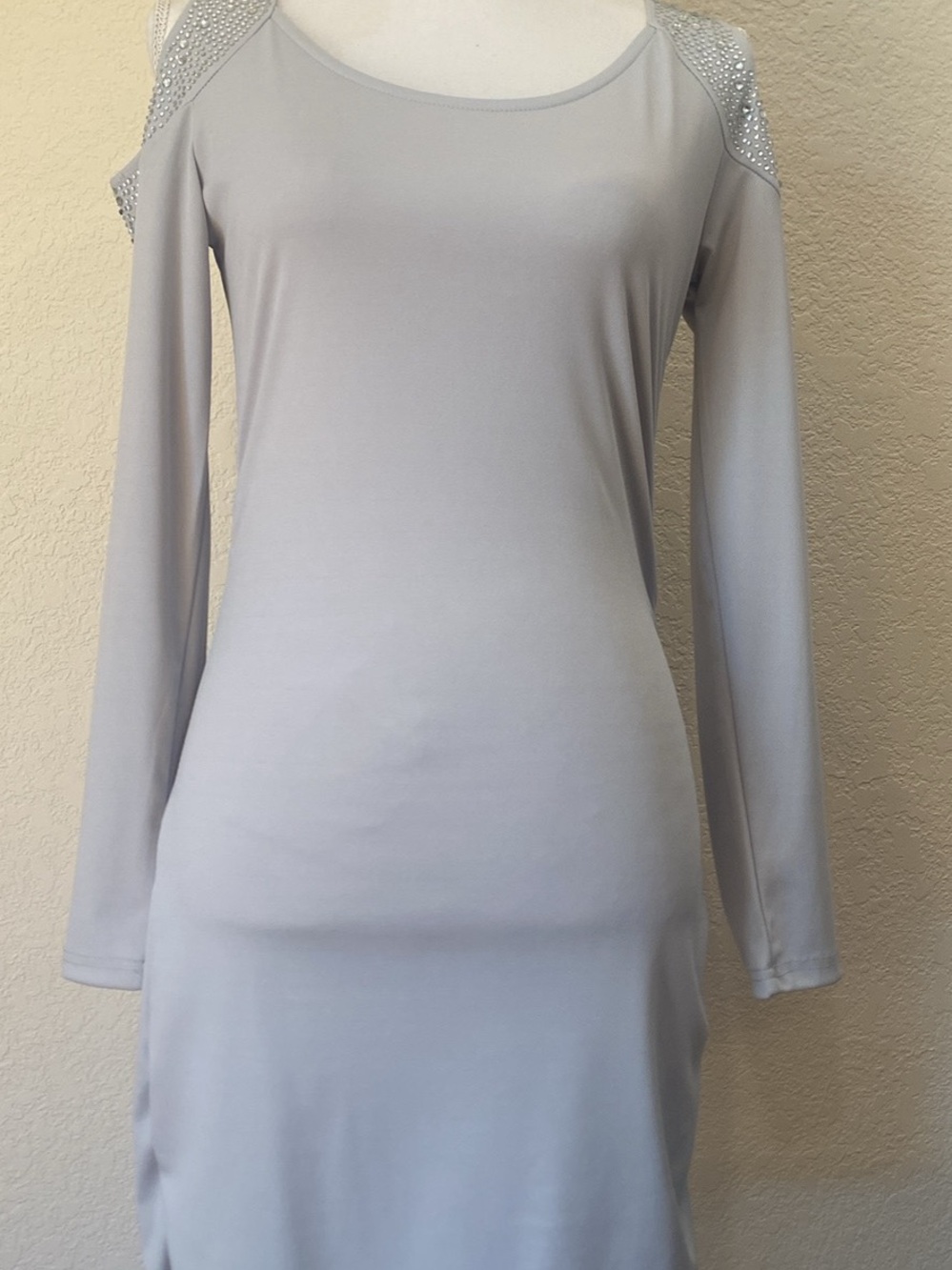 Cold-Shoulder Long Sleeve Women's Dress in Light Gray